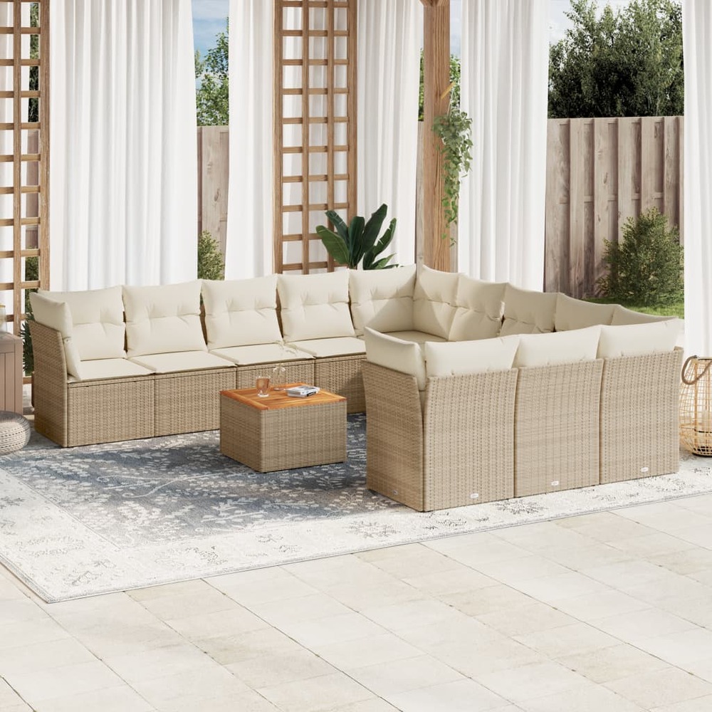 Salon de jardin avec coussins 12 pcs beige résine tressée