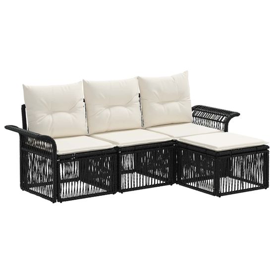 Ensemble de canapé de jardin 4 pc noir polyrotin