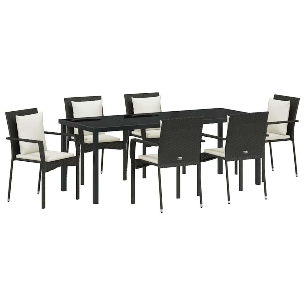 Ensemble de salle à manger pour jardin 7 pc noir polyrotin