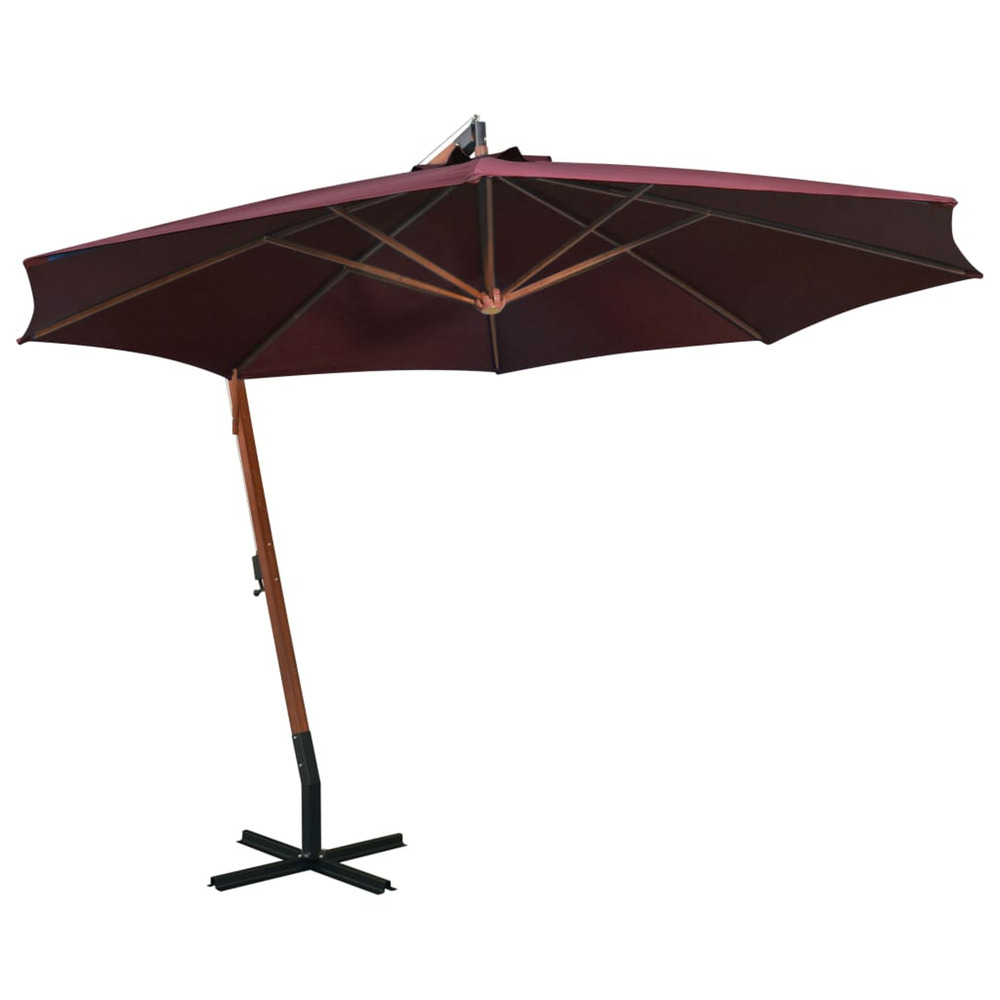 Parasol de jardin suspendu et mât rouge bordeaux bois de sapin