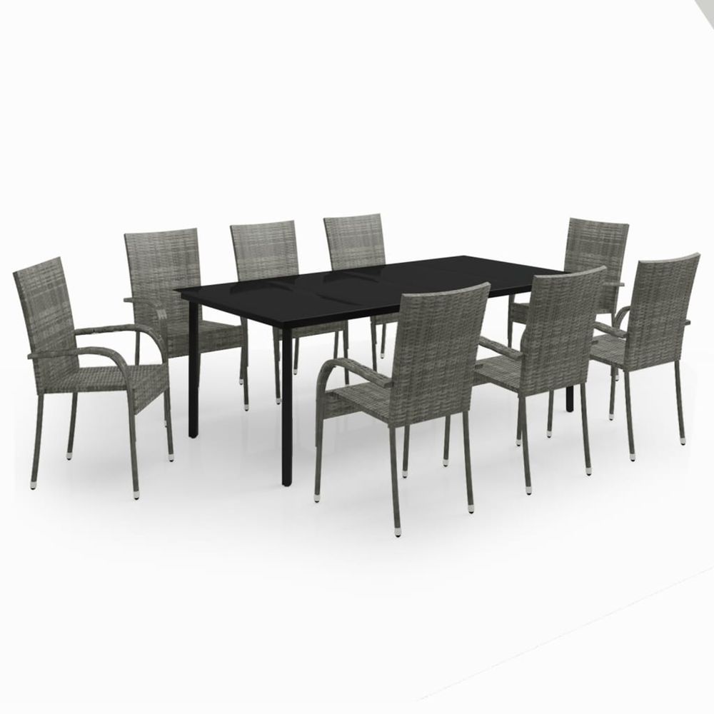 Ensemble à manger de jardin 9 pcs gris et noir
