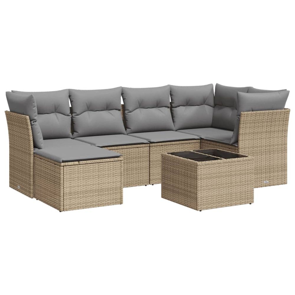 Salon de jardin avec coussins 7 pcs beige résine tressée