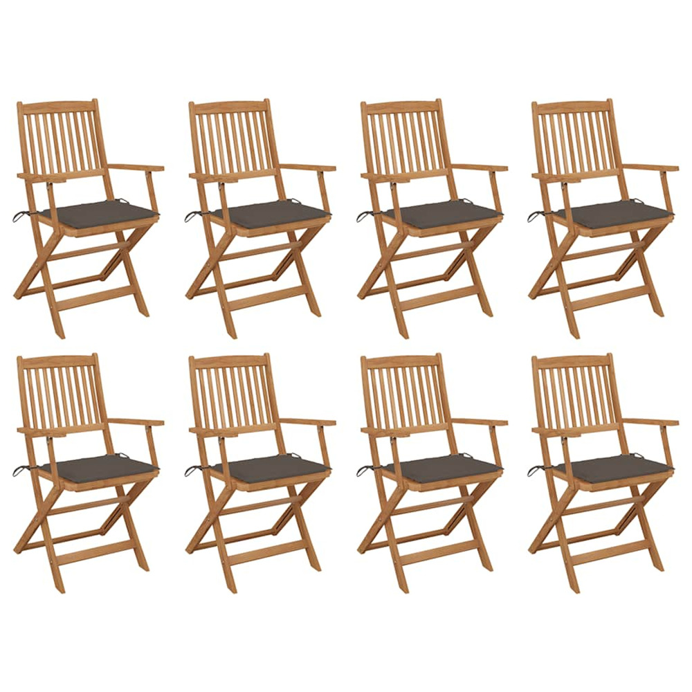 Chaises pliables d'extérieur et coussins lot de 8 bois d'acacia