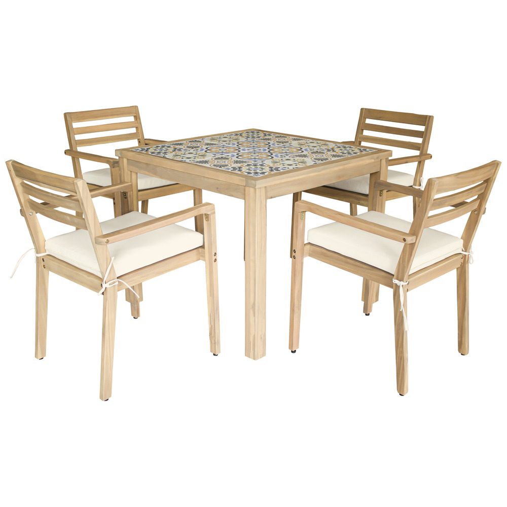 Ensemble table et chaises de jardin 4 places en acacia et céramique faro