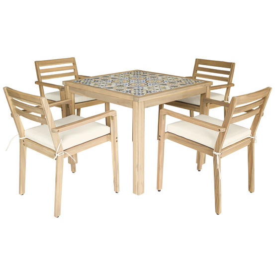 Ensemble table et chaises de jardin 4 places en acacia et céramique faro