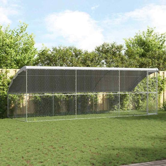 Abri chien acier spacieux jardin sécurisé 6m argent