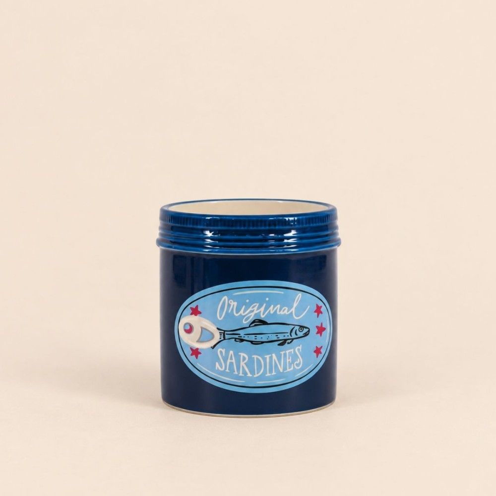 Vase en céramique sardines bleues, h13cm