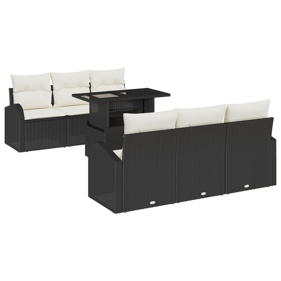Ensemble de 7 canapés de jardin avec coussins noir en rattan poly