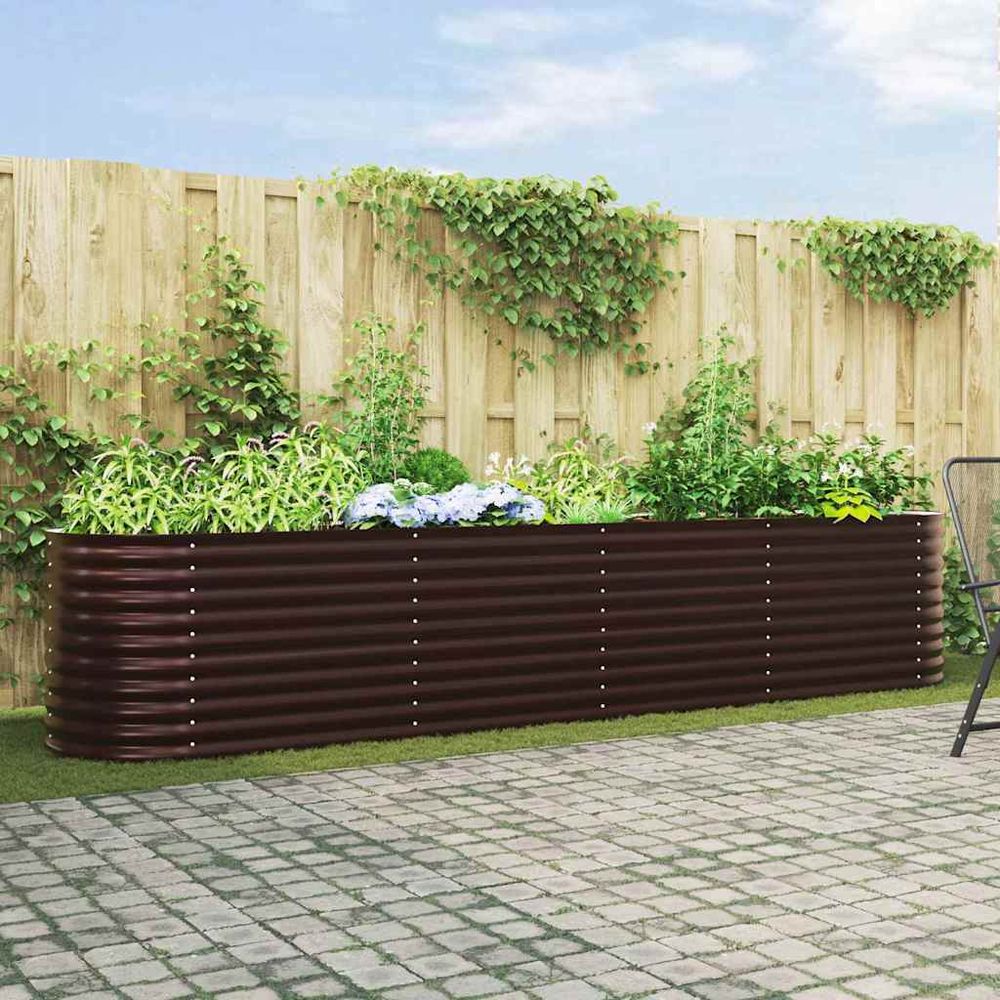 Jardinière potager surélevée xxl 400x80x81cm en acier marron, bac à fleurs rectangulaire