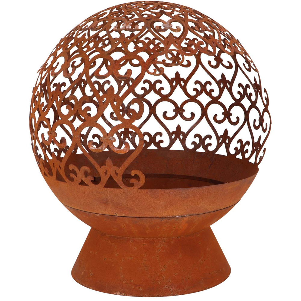 Brasero rond en métal rouillé arabesque