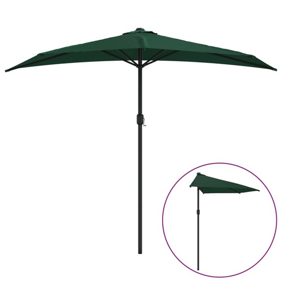 Parasol de balcon avec mât en aluminium 270 x 135 cm demi vert