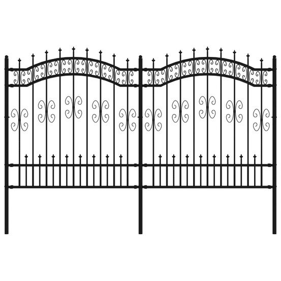 Clôture de jardin avec dessus en forme de lance, noire, 240 x 125 cm, acier thermolaqué