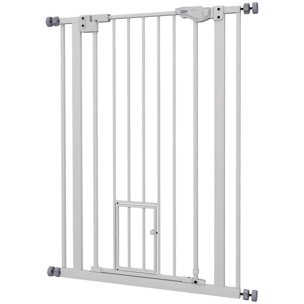 Barrière de sécurité extra haute acier pour chien fermeture auto 80x104cm blanc