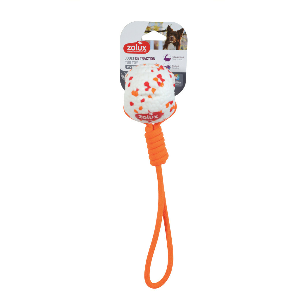 Balle et corde flottant 34 cm en etpu, jouet pour chien
