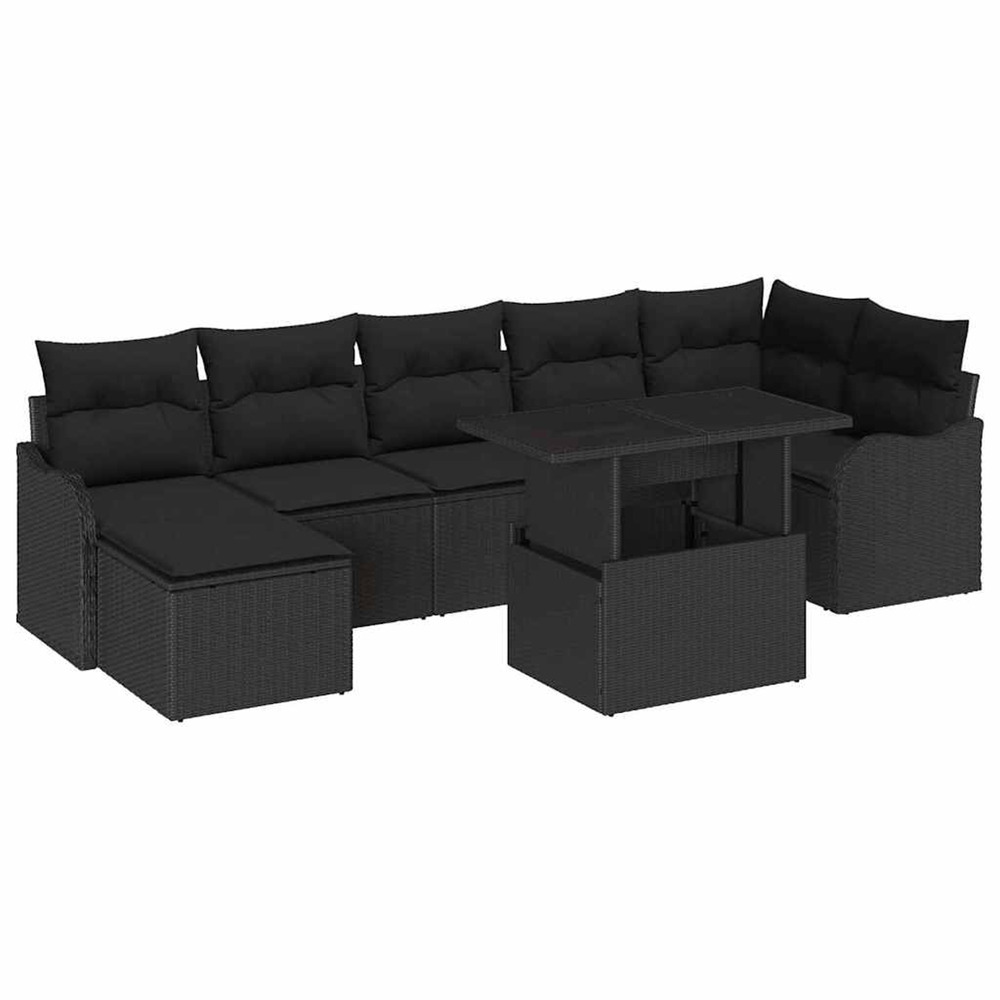Ensemble de canapé de jardin avec coussin 8 pcs noir poly rotin