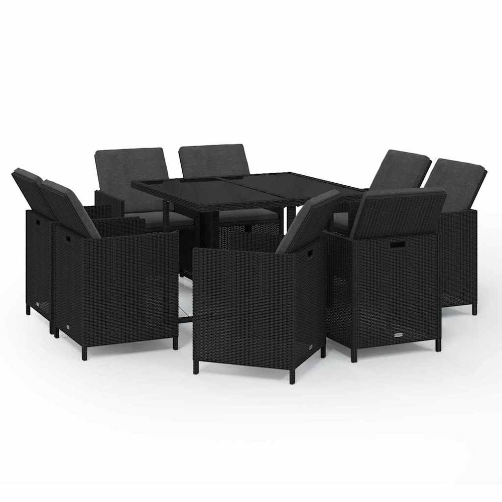 Ensemble à manger de jardin coussins 9pcs résine tressée noir