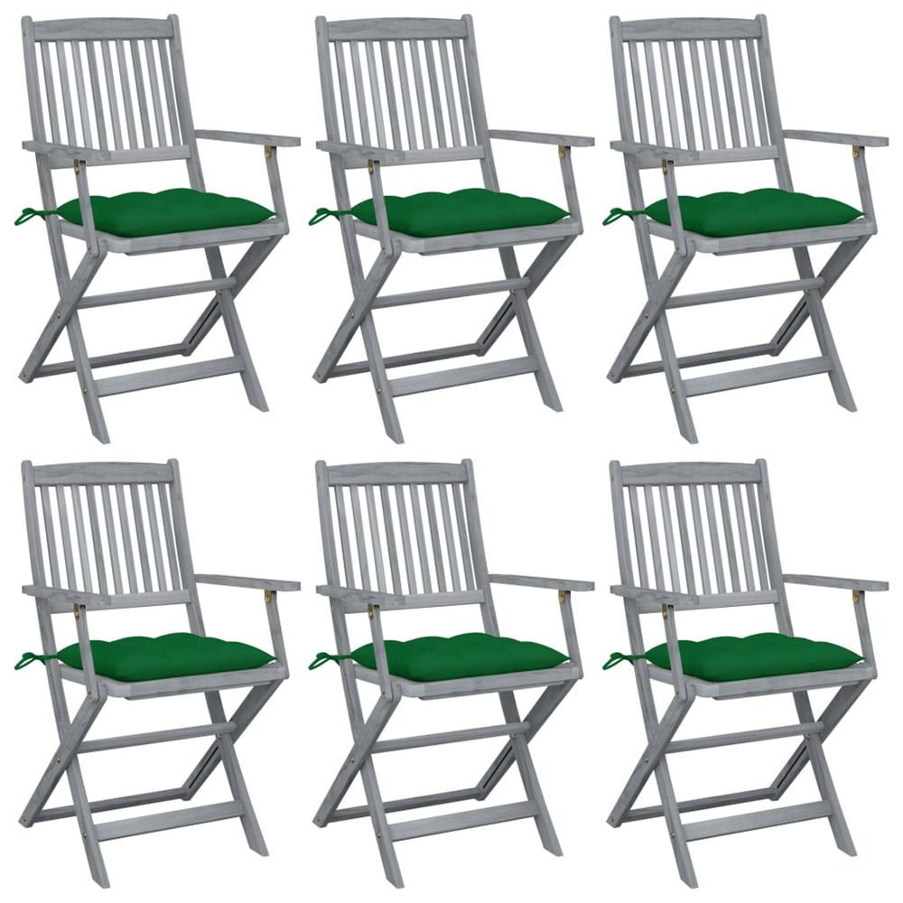 Chaises pliantes 6 pièces avec coussins en bois d'acacia massif