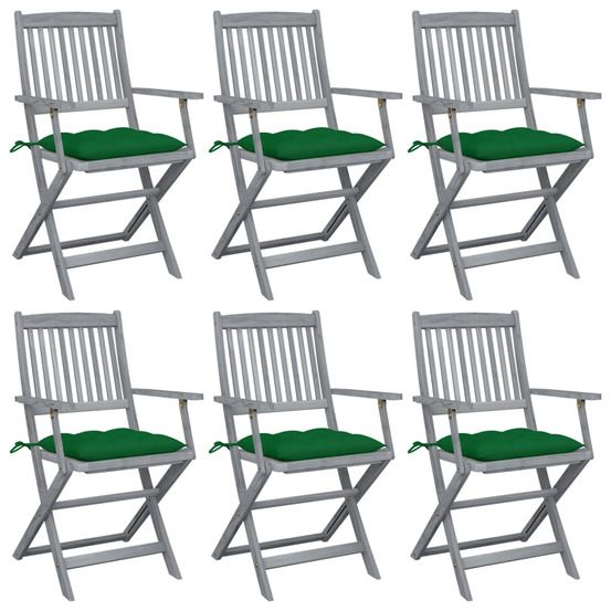 Chaises pliantes 6 pièces avec coussins en bois d'acacia massif