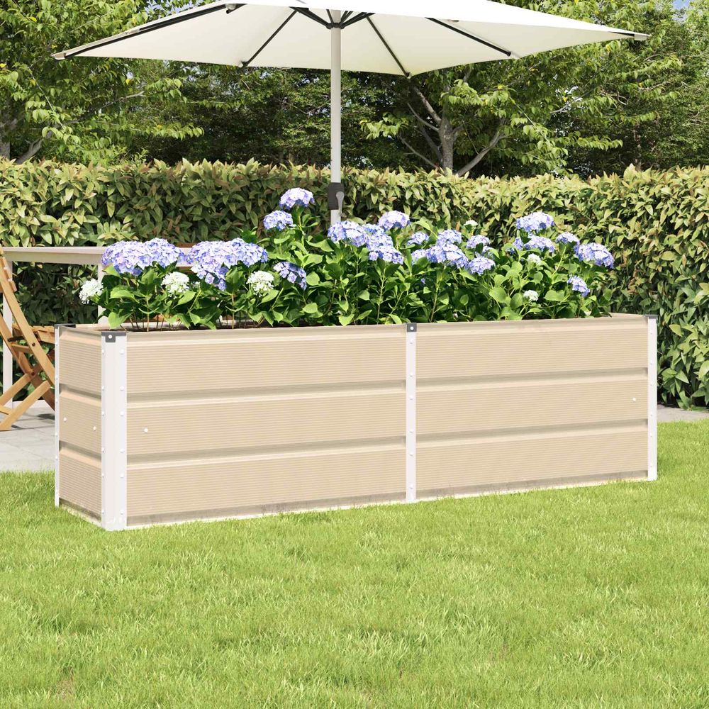 Grande jardinière rectangulaire acier pour jardin bordure de terrasse 160x40x45 cm ivoire
