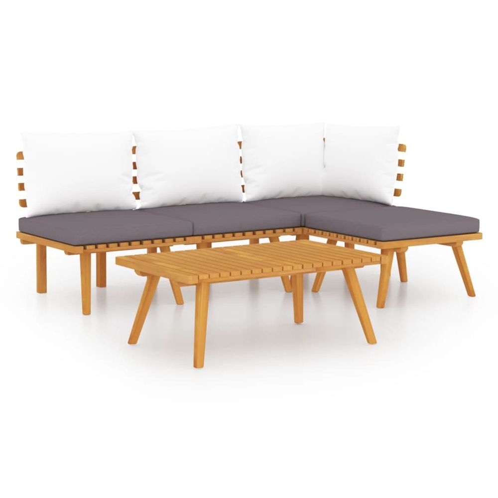 Salon de jardin 5 pcs avec coussins bois d'acacia solide