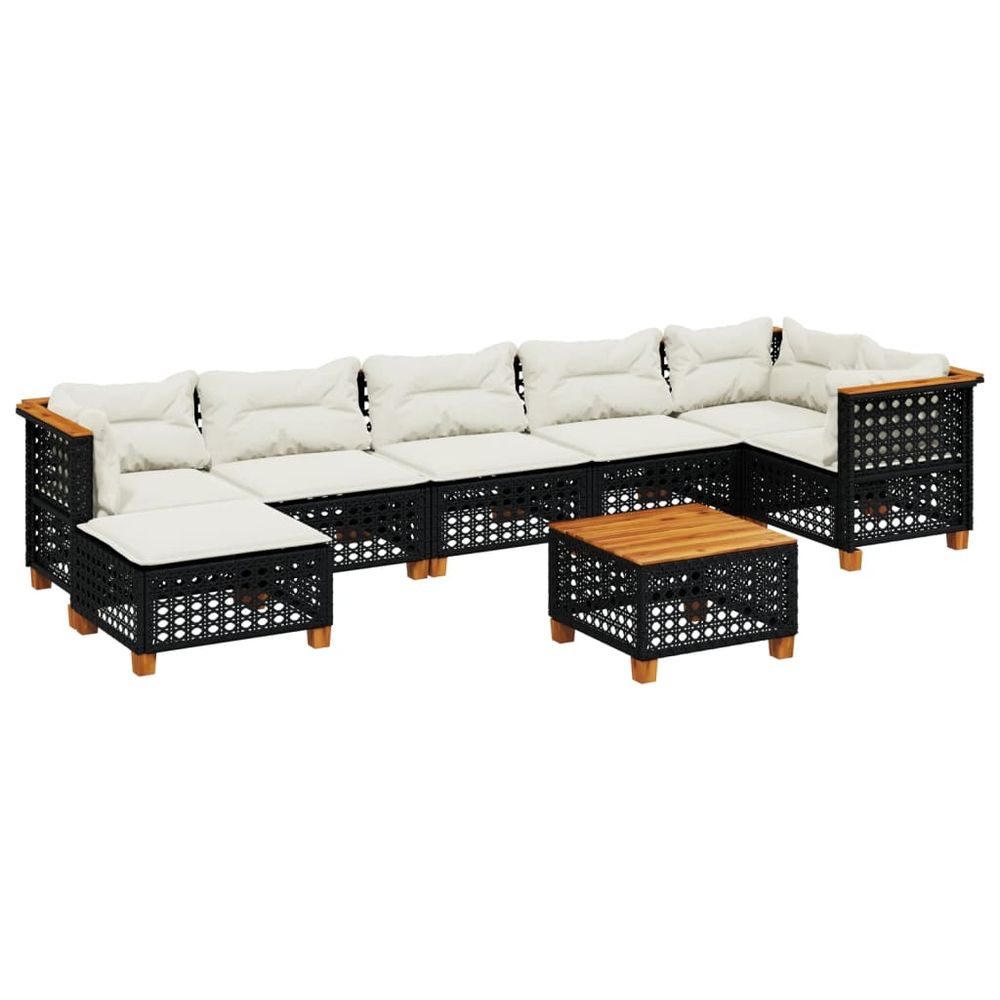 Salon de jardin 8 pcs avec coussins noir résine tressée