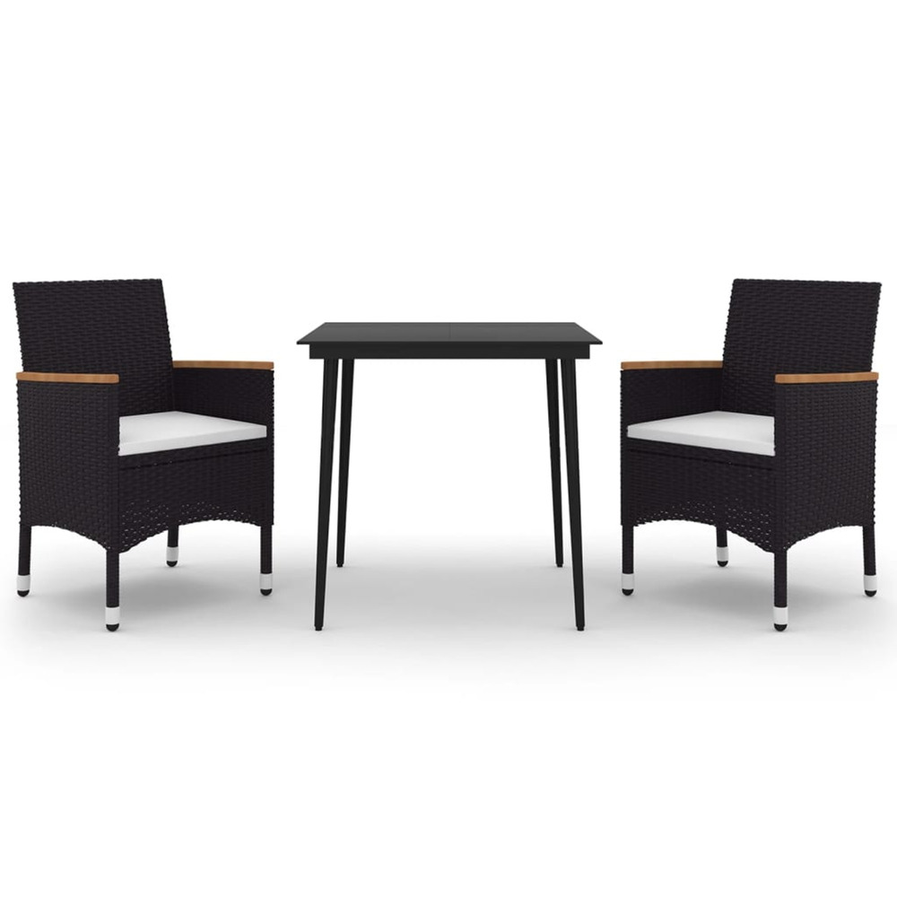 Ensemble à manger de jardin coussins 3 pcs résine tressée verre