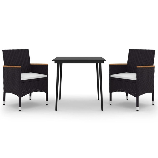 Ensemble à manger de jardin coussins 3 pcs résine tressée verre