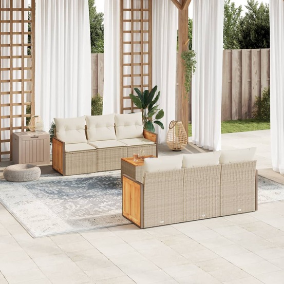 Salon de jardin avec coussins 7 pcs beige résine tressée