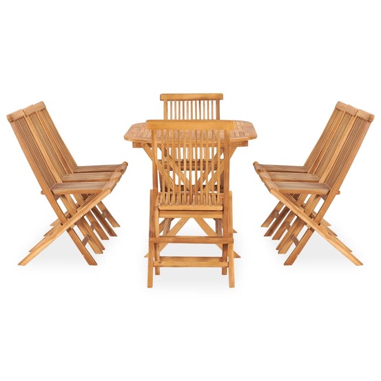 Ensemble à manger d'extérieur pliable 9 pcs bois solide de teck