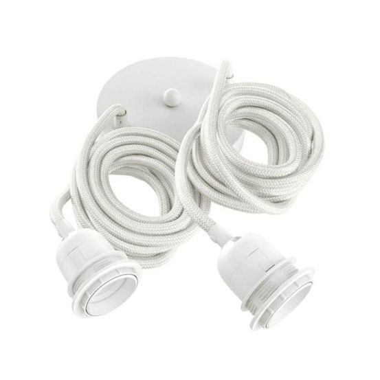 Suspension hang luminaire 2 cordes - lin blanc douilles blanches