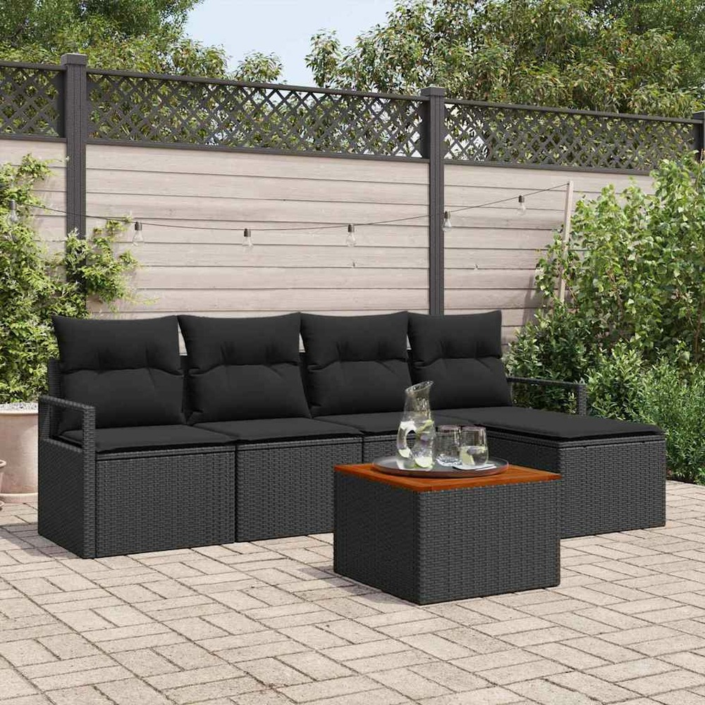 Ensemble de canapé de jardin avec coussin 6 pcs noir polyrotin