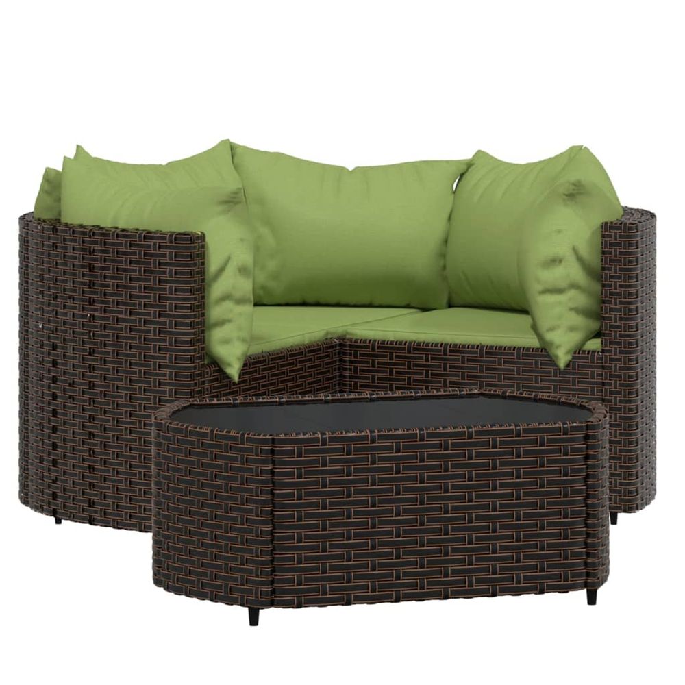 Salon de jardin 4 pcs avec coussins marron résine tressée