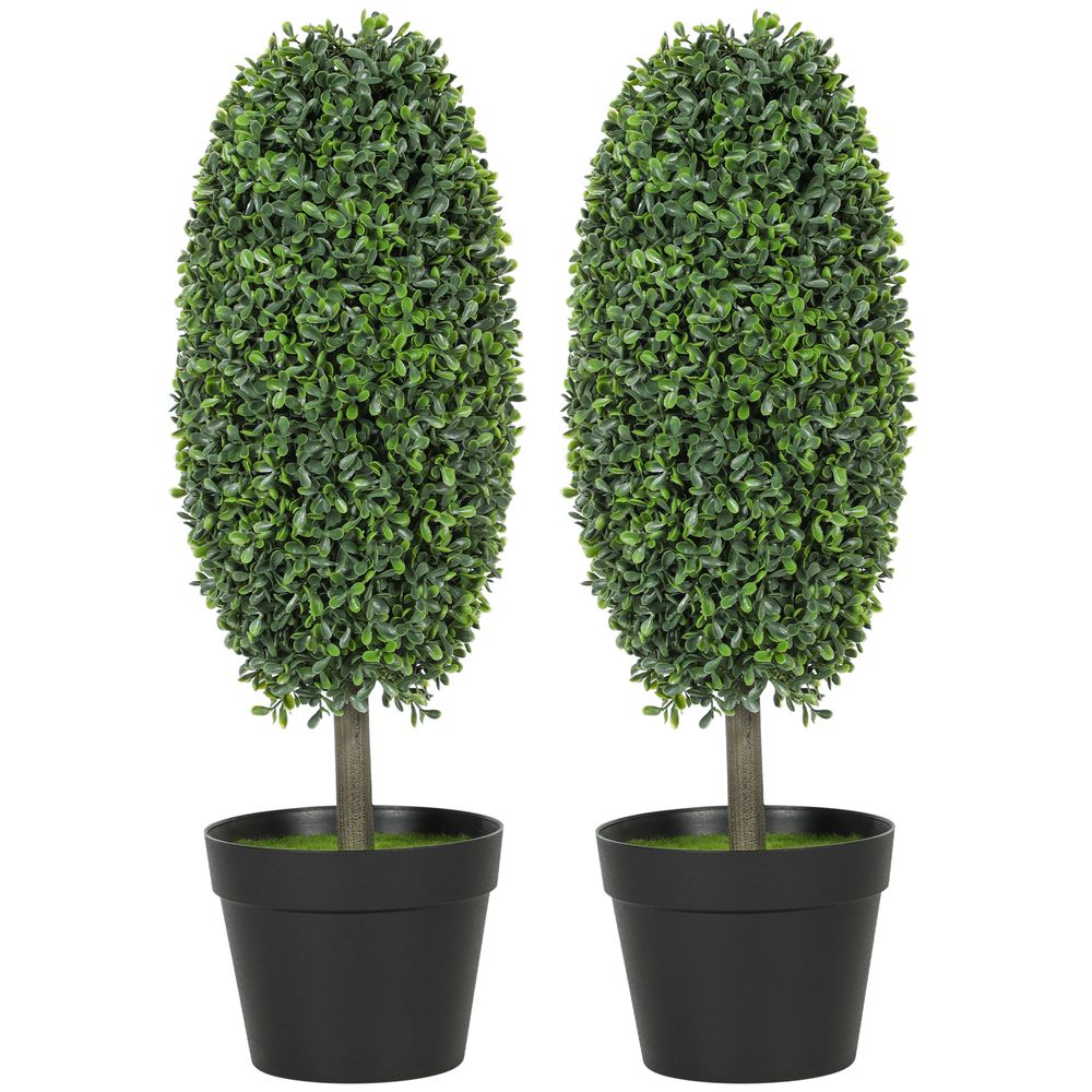 Lot 2 plantes artificielles topiaires plastique intérieur extérieur anti-uv 60cm vert