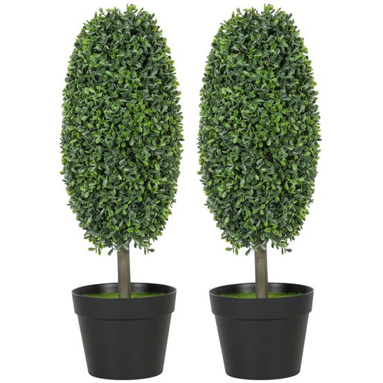 Lot 2 plantes artificielles topiaires plastique intérieur extérieur anti-uv 60cm vert
