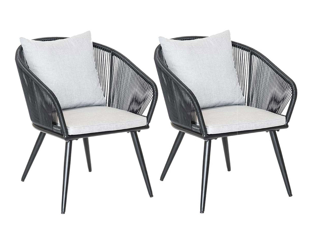 Lot de 2 fauteuils de jardin en résine tressée structure en alu noir + coussin g