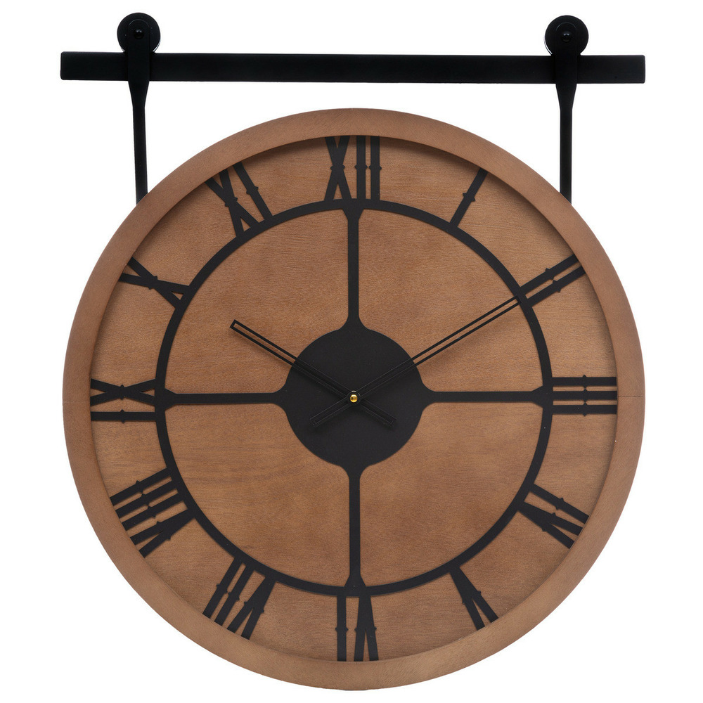 Grand pendule murale en bois et métal style industriel d 60 cm
