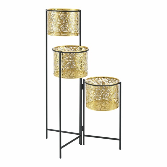 Support de plante (à 3 cache-pots) verrebroek métal laiton noir