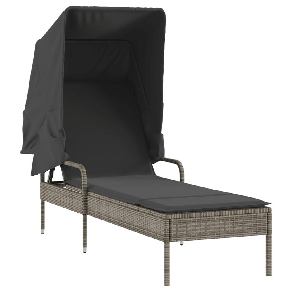 Chaise longue avec auvent gris résine tressée bain de soleil