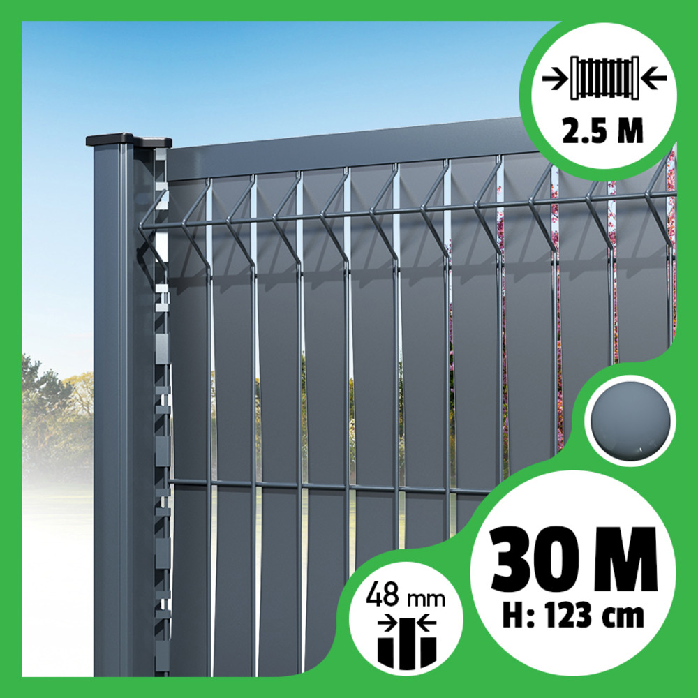 Kit 30m occultation lattes aluminium pour panneau rigide maille 55 - h 1m23 x 2m50 gris anthracite