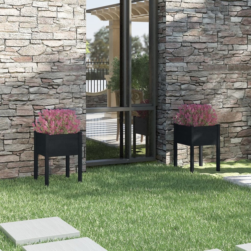 Jardinières 2 pcs noir 50x50x70 cm bois de pin massif