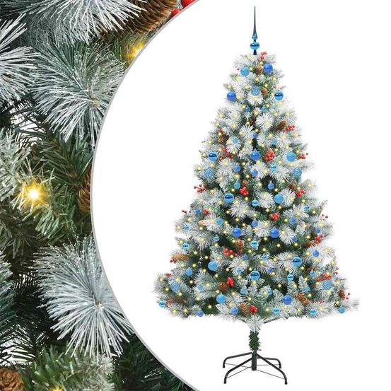 Sapin de noël artificiel vert et blanc 210 cm