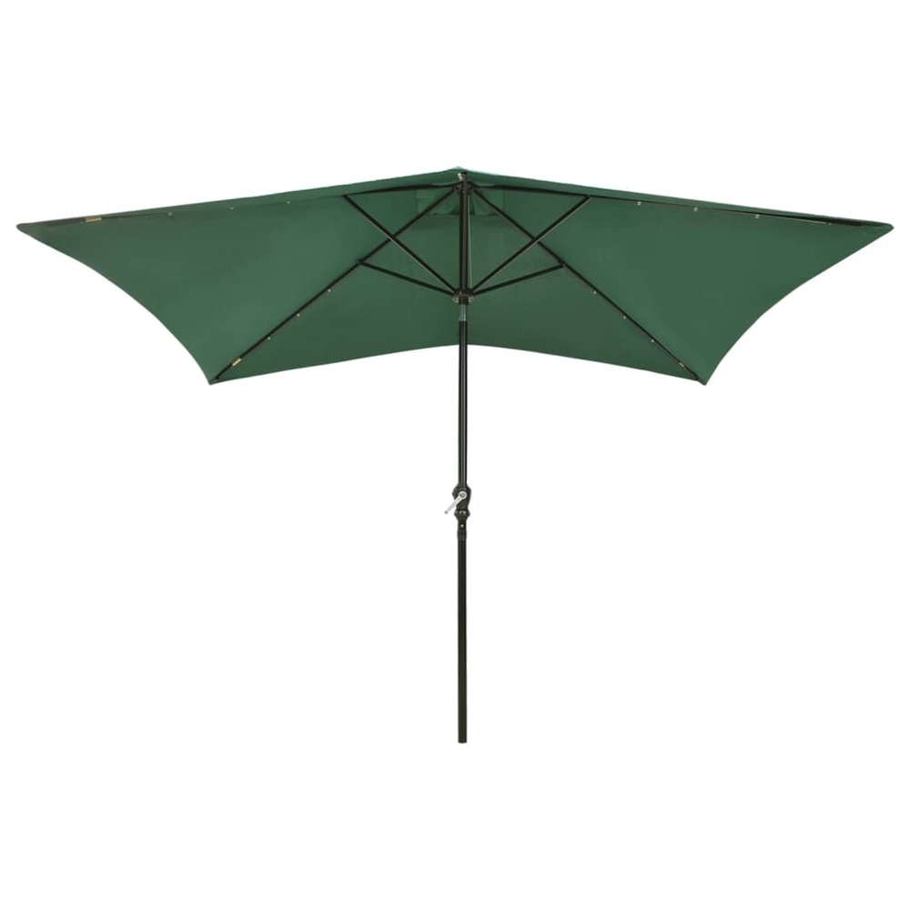 Parasol de jardin avec led et mât en acier vert 2x3 m
