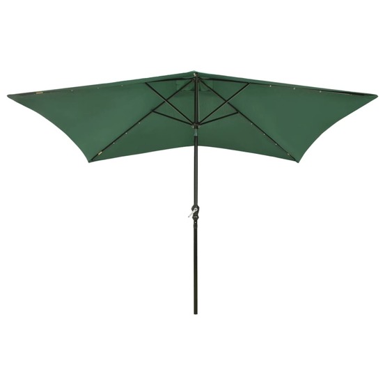 Parasol de jardin avec led et mât en acier vert 2x3 m