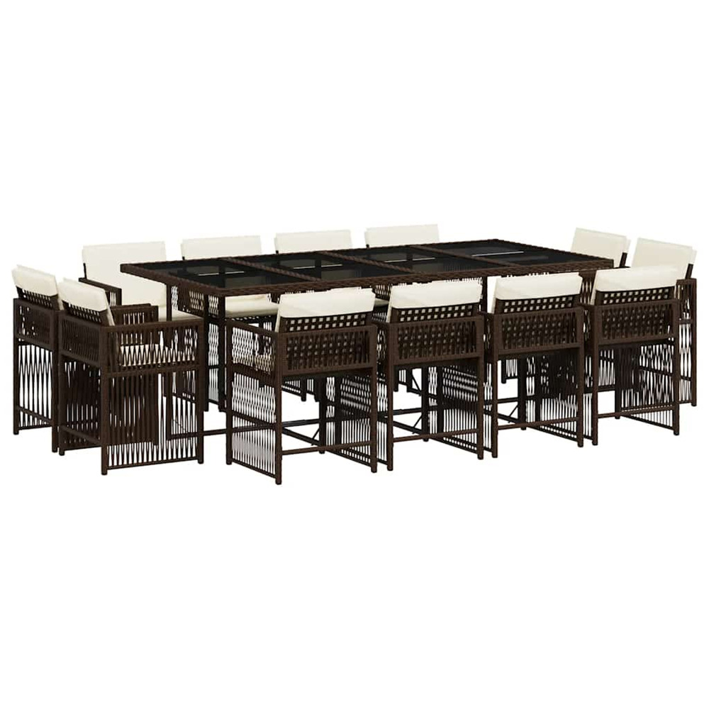Ensemble à manger de jardin avec coussins 13 pcs marron rotin