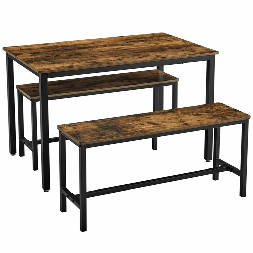 Ensemble table à manger et bancs table de 110 x 70 x 75 cm 2 bancs de 97 x 30 x 50 cm cadre en acier pour cuisine salle à man