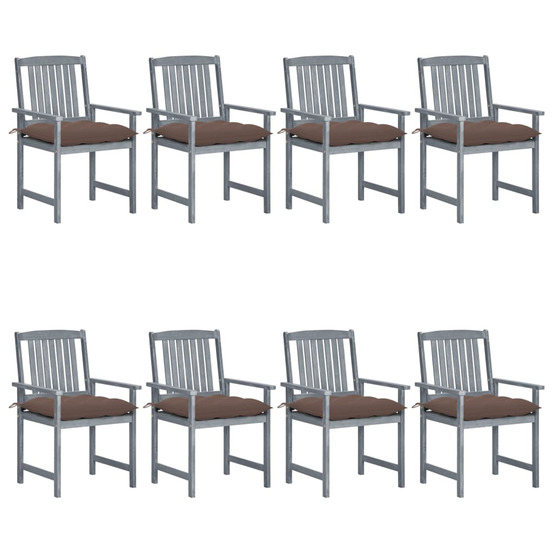 Chaises de jardin et coussins lot de 8 bois acacia solide gris