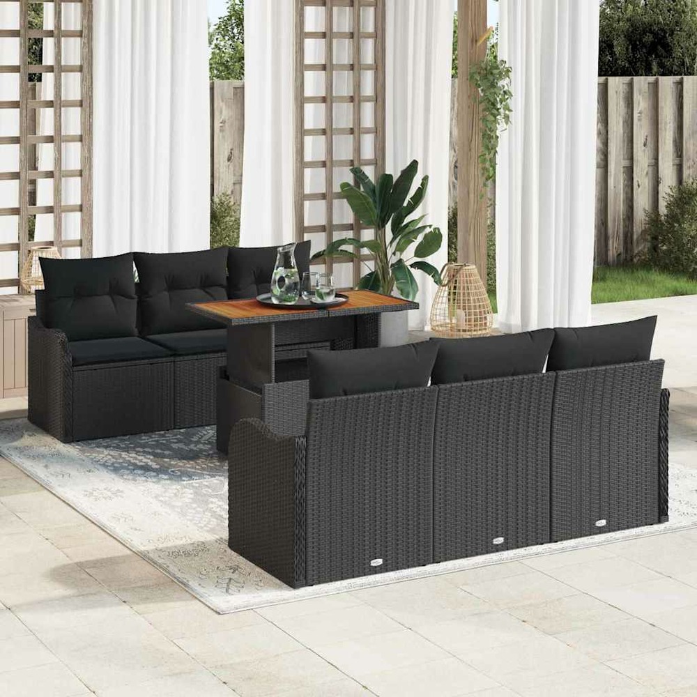 Ensemble de canapé de jardin 7 pcs noir poly rotin