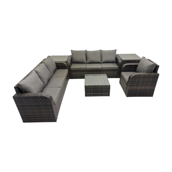 Salon de jardin exterieur avec canapés table basse carrée chaise inclinable 2 tables d'appoint gris foncé mixte