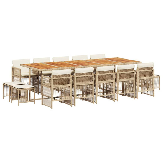 Ensemble à manger de jardin et coussins 15 pcs beige