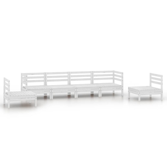 Salon de jardin 6 pcs blanc bois de pin massif